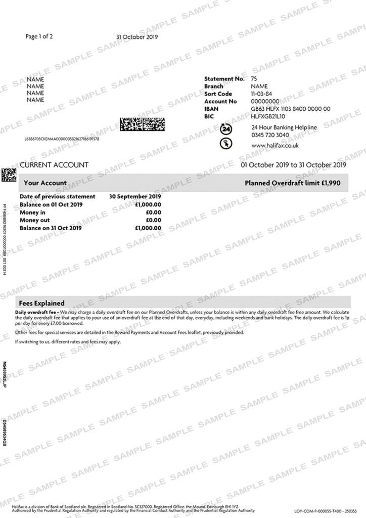 Latest 3 months bank statement